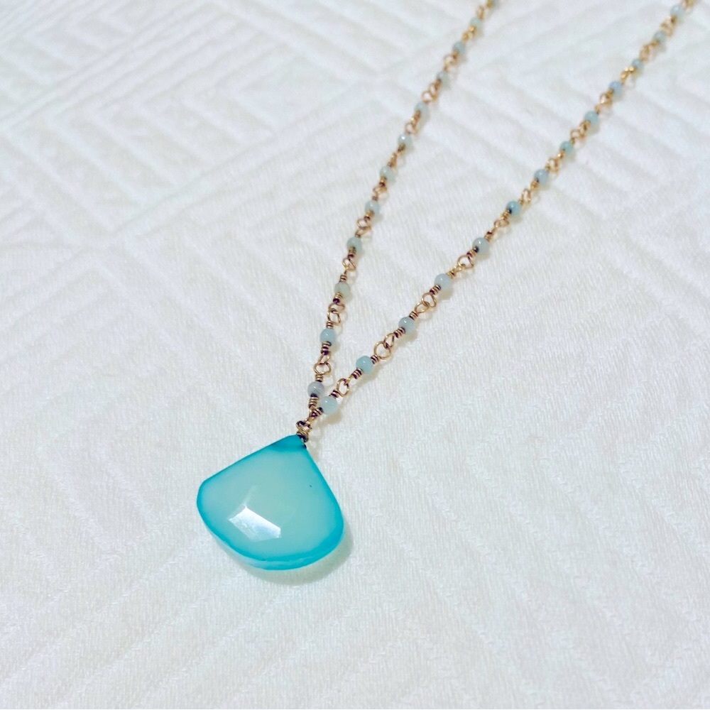 Wendy Mink VTG handmade Gold Necklace with Blue Pendant